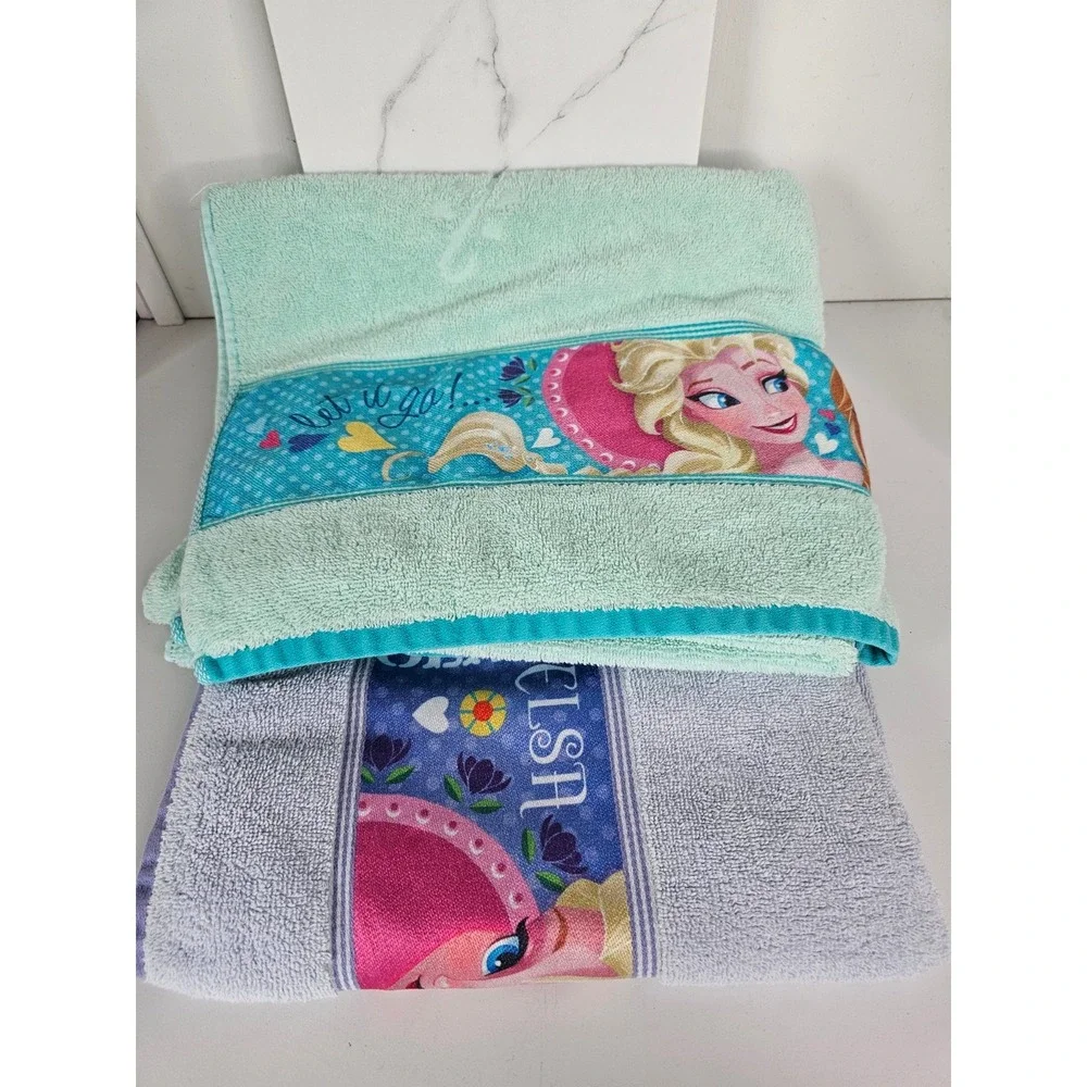 Disney Frozen Kids Bath Towel Set Elsa Anna‎ Olaf Mint Lavender 26x48 2pc Cotton